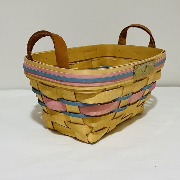 1992 Henn Basket Welcome to the World Pink Blue Bands Woven Signed Handles FLAW - Picture 6 of 11